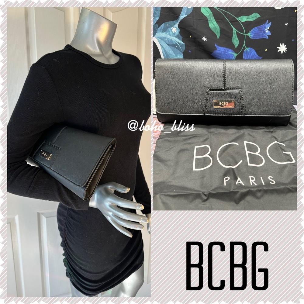 BCBG | Black Soft Vegan Pebble Leather Maxi Clutch NWT